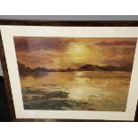 An original oil painting depicting shore scene sunset. Signed by the artist.