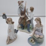 Three various Lladro and Nao figurines to include BM17A and 6E57Z- as found.