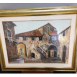 A Large Oil painting on canvas depicting Italian town villa. Signed by the artist. [50x70cm]