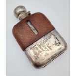 A Sheffield silver, glass and leather hip flask, [14.5cm in height]