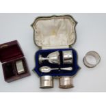 A Collection of silver hallmarked items to included boxed London silver christening set, and various