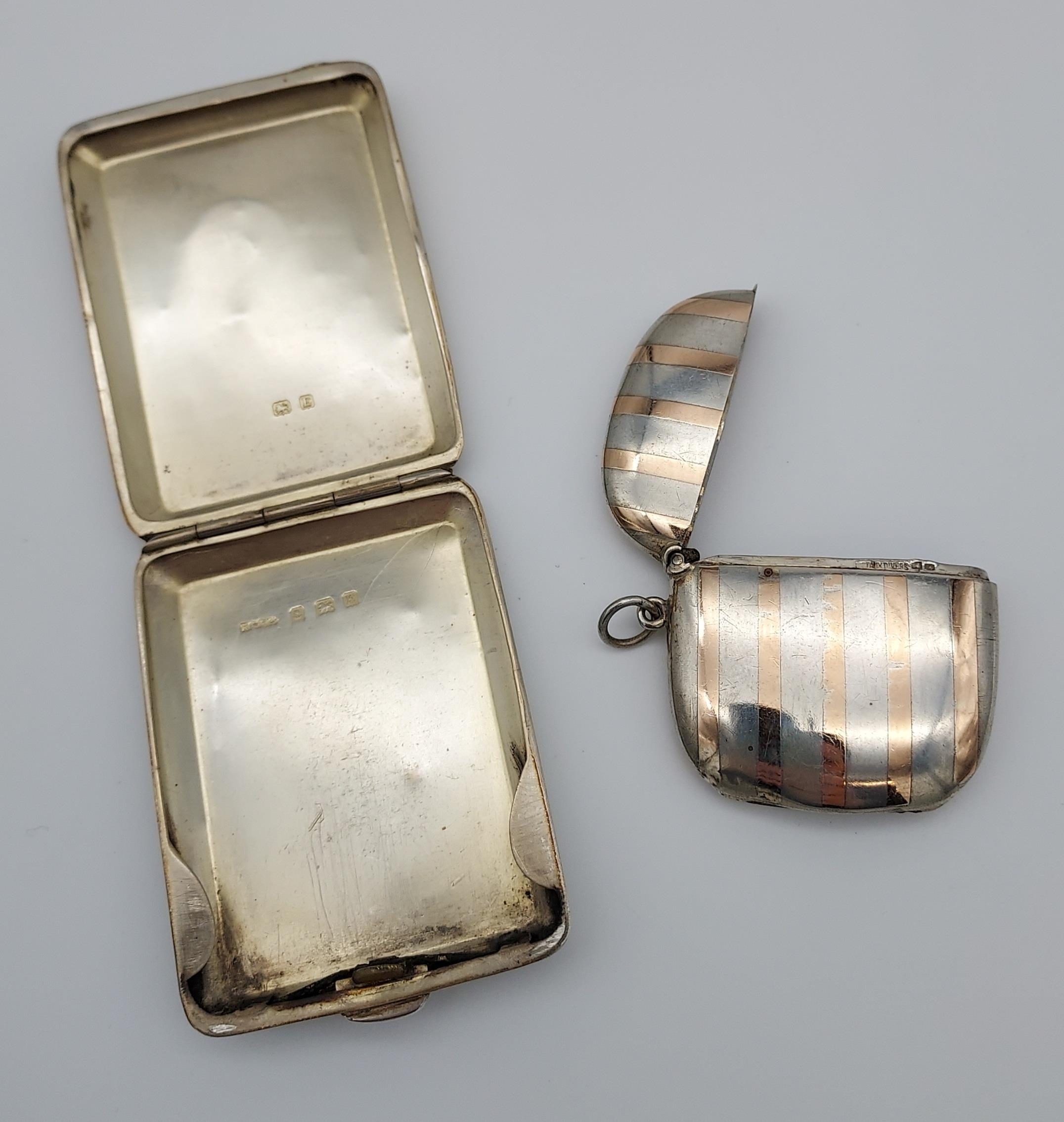 A Birmingham silver match stick holder, Silver and gold vesta. [37.41grams] - Image 2 of 3