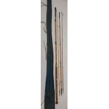 Antique Three piece Hardy Bros cane fly rod, spare tip and bag. 12ft 10in. 18ozs.