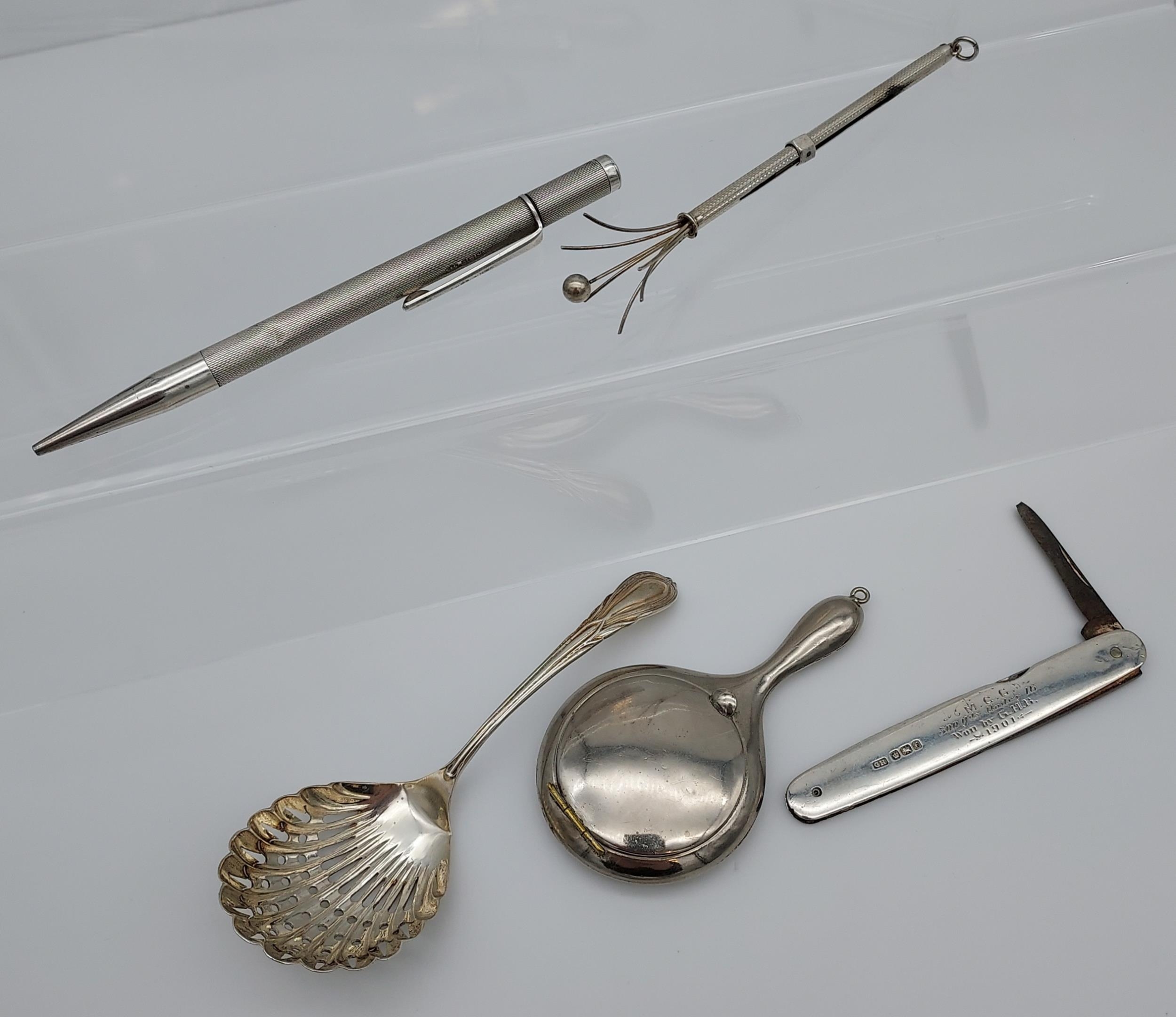 A Lot of silver and white metal items, Includes London silver pen knife [as found], Sterling