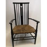 Edwardian arts and crafts high back chair with centre splat with carved heart detail flanked by