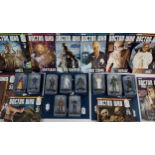 A Lot of 10 Eaglemoss Doctor Who figurines with magazines and three binders.