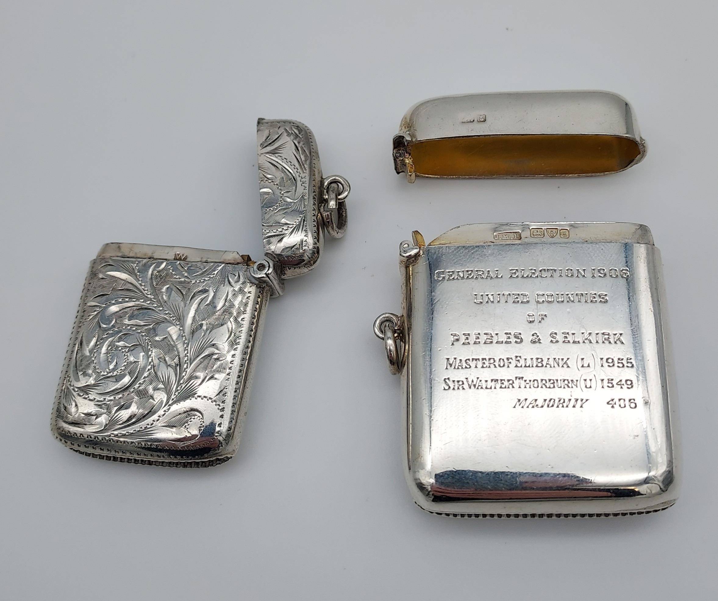 A Chester and Birmingham silver vest cases- Chester silver is engraved General Election 1906, United - Image 2 of 2