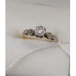 Antique 18ct gold and Platinum diamond ring. [Ring size J] [1.73Grams]