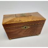 Antique two section smoking box, In a sarcophagus shape, Metal bun feet and various gilt brass