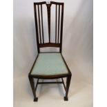 Arts and crafts high back inlaid single chair, upon on tapered legs and flat square feet,