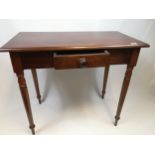 Victorian console table with central drawer upon turned legs. (73.5cmx85.5x47.5)