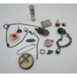 A Selection of jewellery odds to include silver rings, silver flask funnel, Christofle France