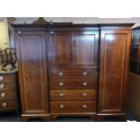 19th century mahogany compactum wardrobe, inlay detail throughout, central pair of doors above