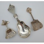 Three Silver caddy spoons to include Norwegian 830s caddy spoon made by Marius Hammer (1847 -