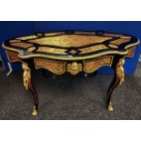 A Reproduction Antique style French Boulle Work desk. [80x145x86cm]