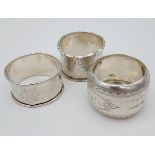 A Lot of three silver hallmarked napkin rings.