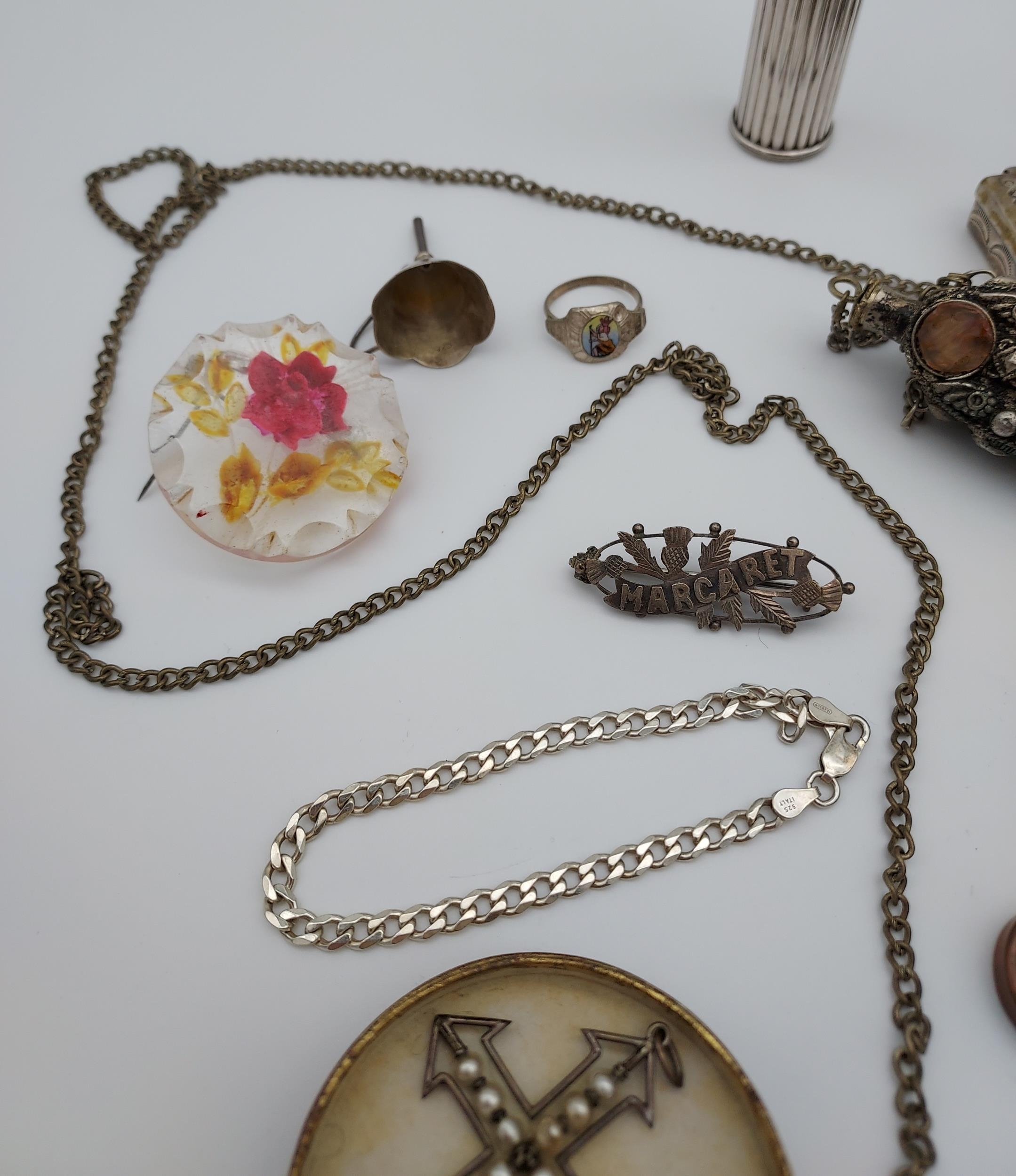A Selection of jewellery odds to include silver rings, silver flask funnel, Christofle France - Image 3 of 3