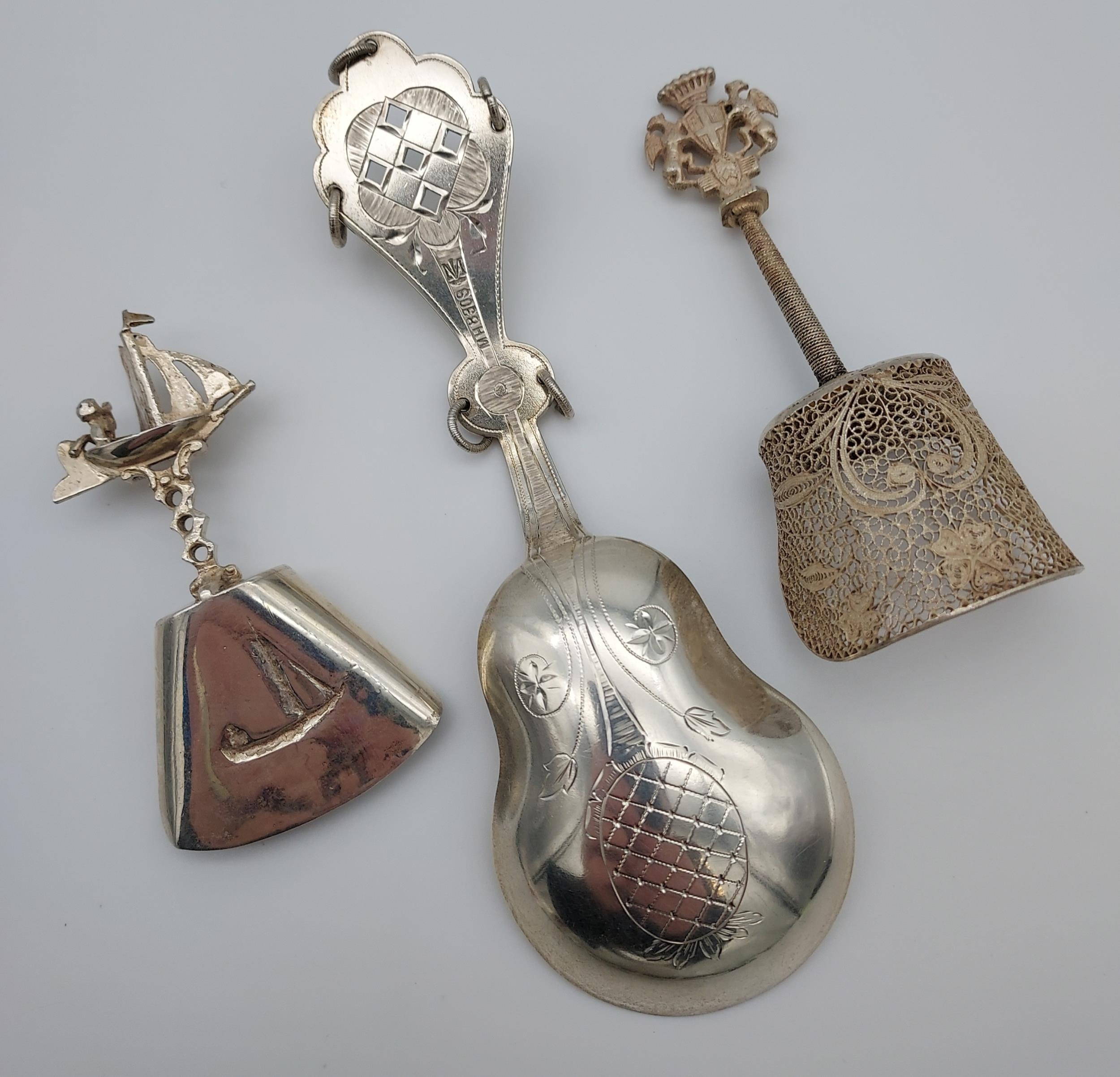 Three Silver caddy spoons to include Norwegian 830s caddy spoon made by Marius Hammer (1847 - - Image 2 of 3