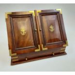 A Hardwood and brass inlaid two door stationary box with single under drawer. 30x38x18cm