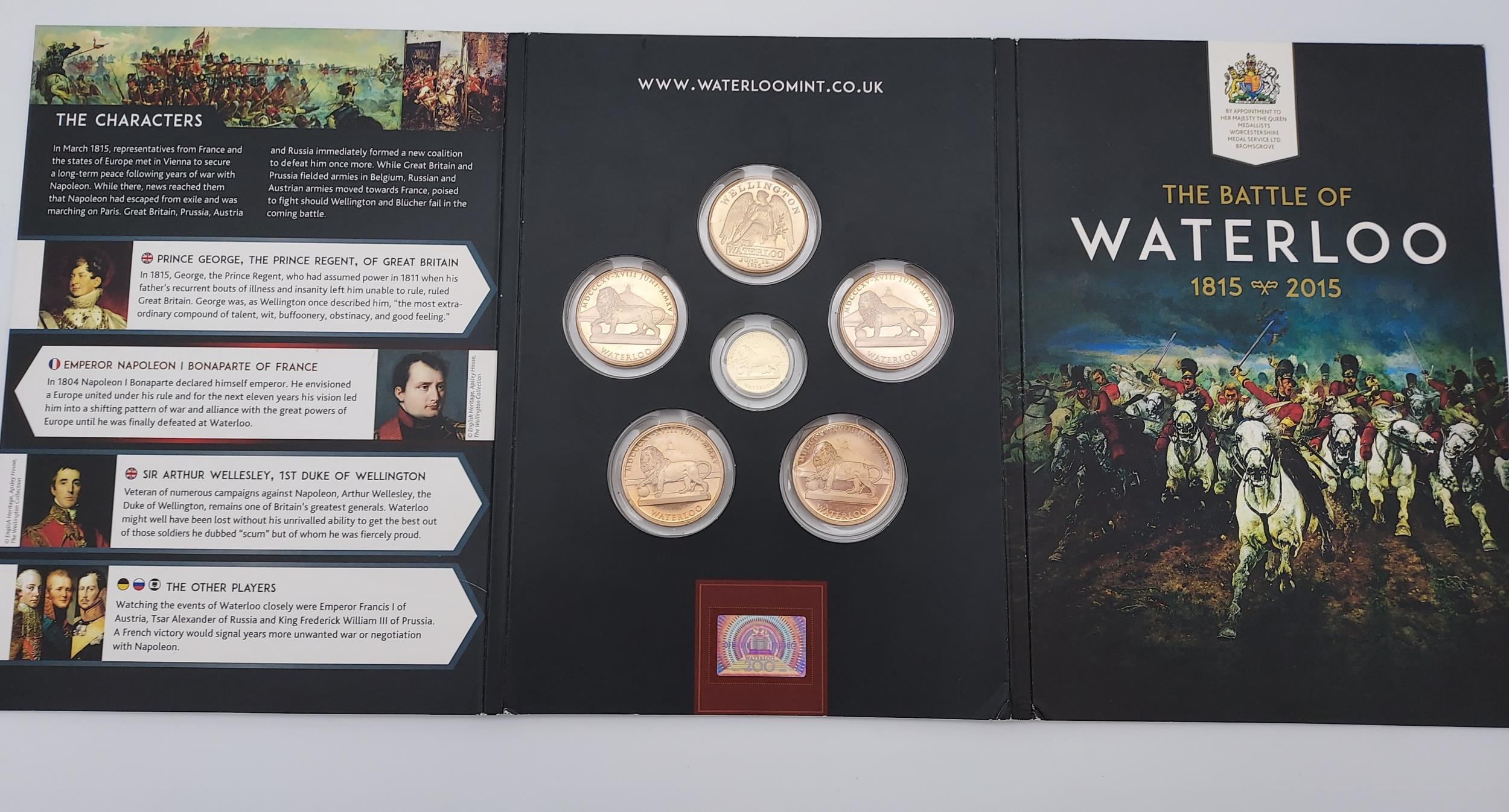The Battle of Waterloo 6 piece coin set contains The duke of Wellington 14ct gold coin. - Image 2 of 3