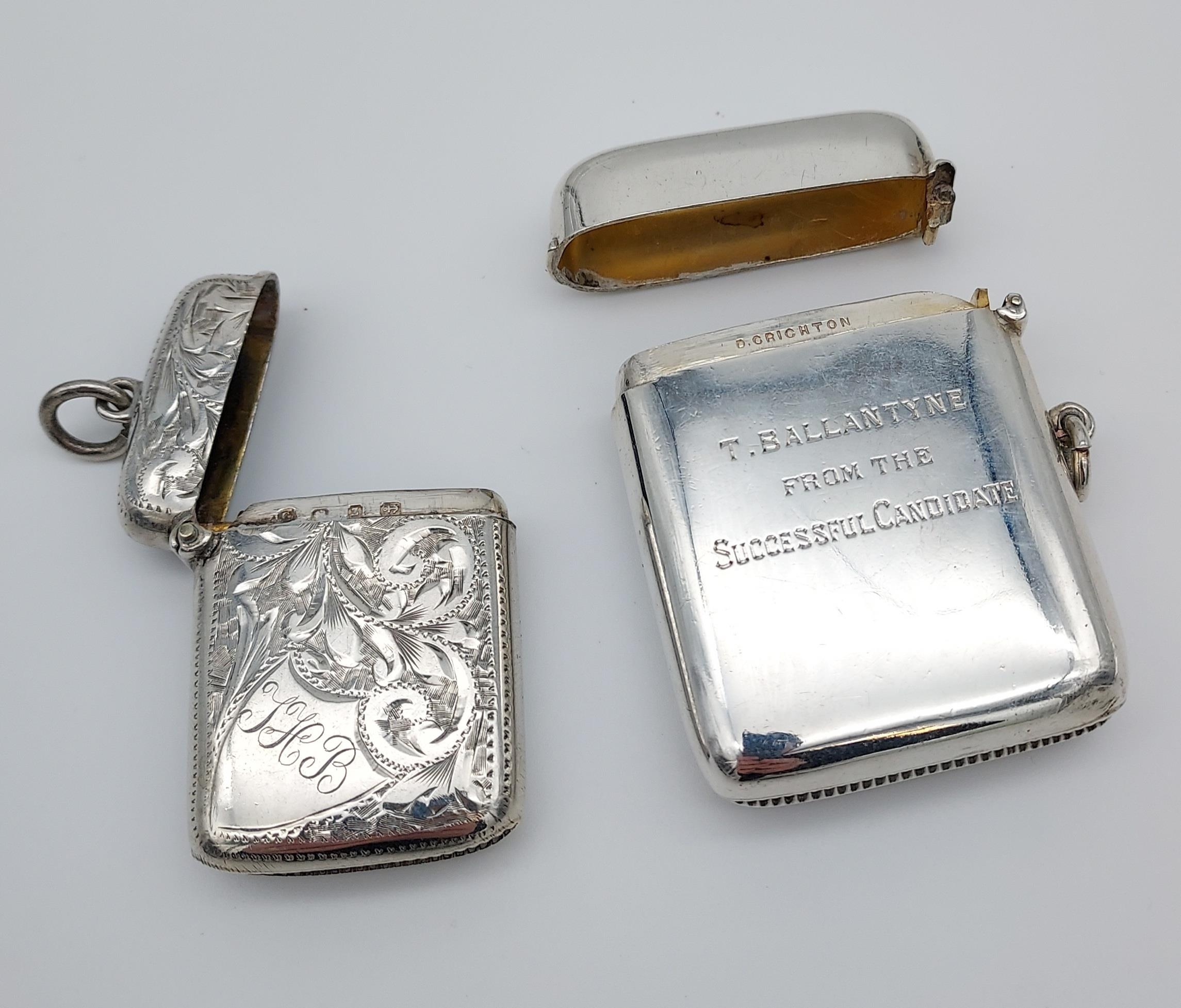 A Chester and Birmingham silver vest cases- Chester silver is engraved General Election 1906, United