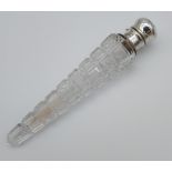 A Birmingham silver top and cut glass perfume bottle. [10cm in length]