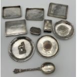 A Collection of Indian silver dishes, cigarette holders and match holder. [584grams]