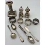 A Collection of silver hallmarked items, Sheffield silver pepper pots, Victorian ornate silver tea