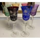 A Set of 6 Bohemian facet cut wine goblets.