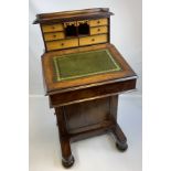 Davenport desk, galleried top with compartment above a green leather writing slope, to the side a