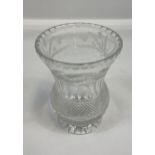 An Edinburgh crystal thistle shaped vase with etched thistle design. [Chip to rim] [21cm in height]