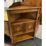 Georgian corner unit with decorative inlay throughout, centre section with two paneled doors, raised