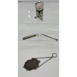 A Birmingham silver pepper pot with green liner, 935 silver chainmail miniature purse, Birmingham