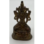 A 19th century gilt bronze Thai Buddha deity sculpture. Showing red and gold patina. [15cm in