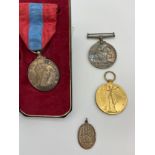 Imperial service medal belonging to Jack Wright, Two other medals ww1 war and victory. Belonging