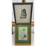 Two original artworks, Anna Arnskotter- pencil sketch and Mrs H. Wallington watercolour titled '