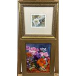 Original oil painting depicting flowers by Julie Nicholson, together with a lithograph print