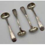 Four Georgian Edinburgh silver small ladles. [10cm in length]
