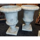 A Pair of Plaster and concrete garden urns [45cm in height]