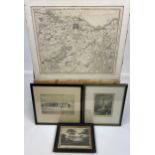 Antique map of The Environs of Edinburgh and three various engravings.