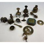 A Collection of Indian and Tibetan items to include Bronze/ brass four foot eye liner vessel/