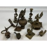 A Collection of middle east bronze and brass peacock/ bird oil burners and sculptures.