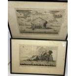 Two antique 18th/19th century engravings titled 'The East Side of the Bass & The Prospect of bass