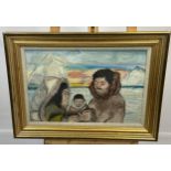 An oil painting depicting Eskimo family. Signed to the corner by the artist. [Gilt frame 54x73cm]