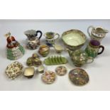 A Collection of porcelain items to include chintz bowls, tea pot, dishes, Masons jug, Lady figure