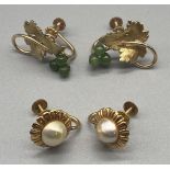 A Pair of gold and pearl earrings. [Unmarked] [6.24grams]