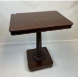 Victorian occasional table, the rectangular surface over a turned column support raised on a