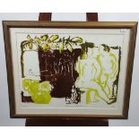 Beate Ohemann Two colour lithograph of nude figures. Limited edition 39/70, signed in pencil. [Frame