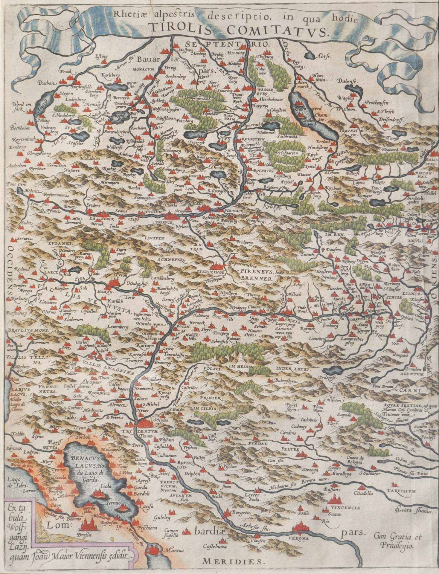 Wolfgang Lazius/Abraham Ortelius - Landkarte „Tirolis Comitatus“, um 1600,