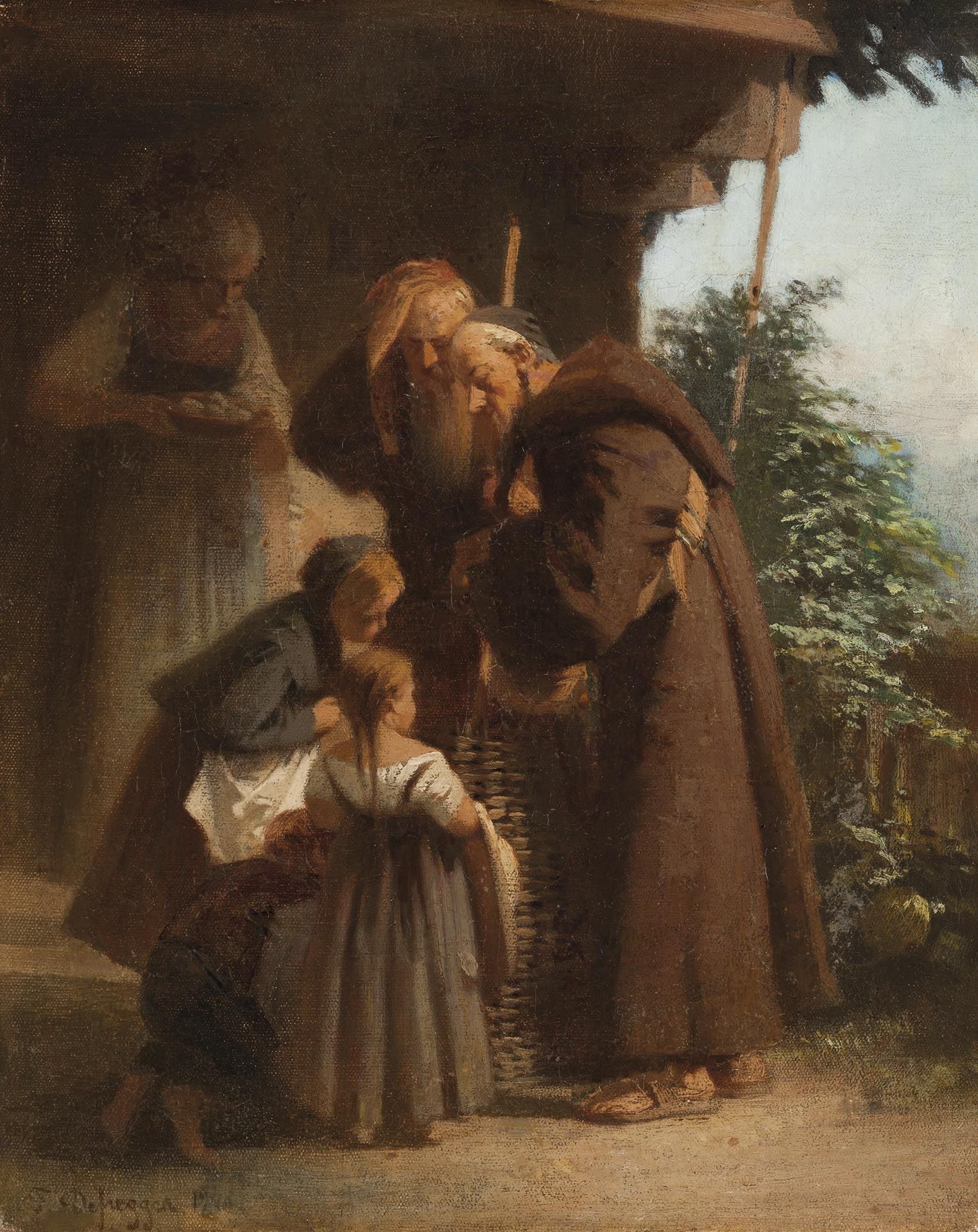 Franz von Defregger - Zwei Mönche mit Kindern, 1906